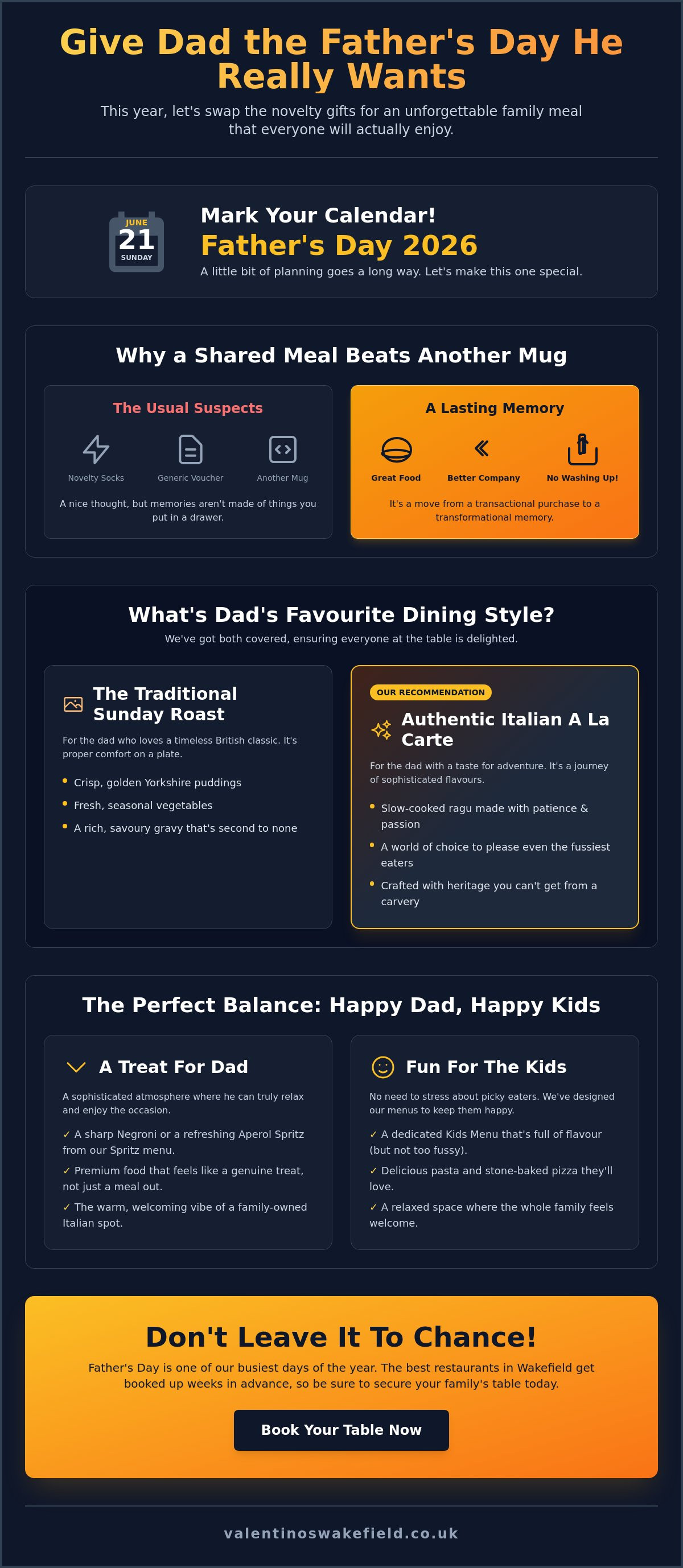 Father's Day A La Carte & Sunday Roast in Wakefield infographic