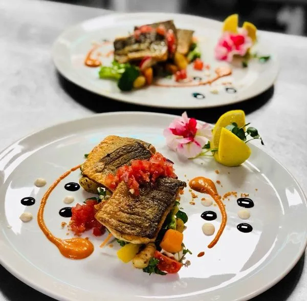 Pan-seared salmon, beautifully plated Pan-seared salmon, beautifully plated