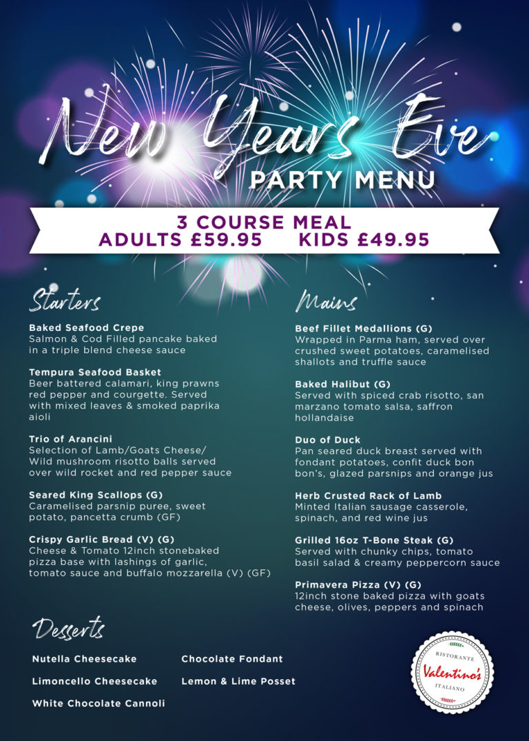 New Years Eve Party 2019 - Valentinos Italian Restaurant in Wakefield